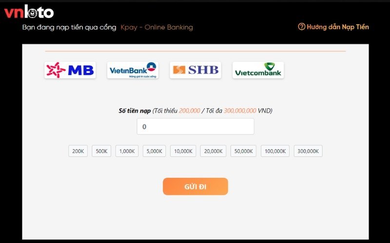 Hướng dẫn các bước nạp tiền Vnloto